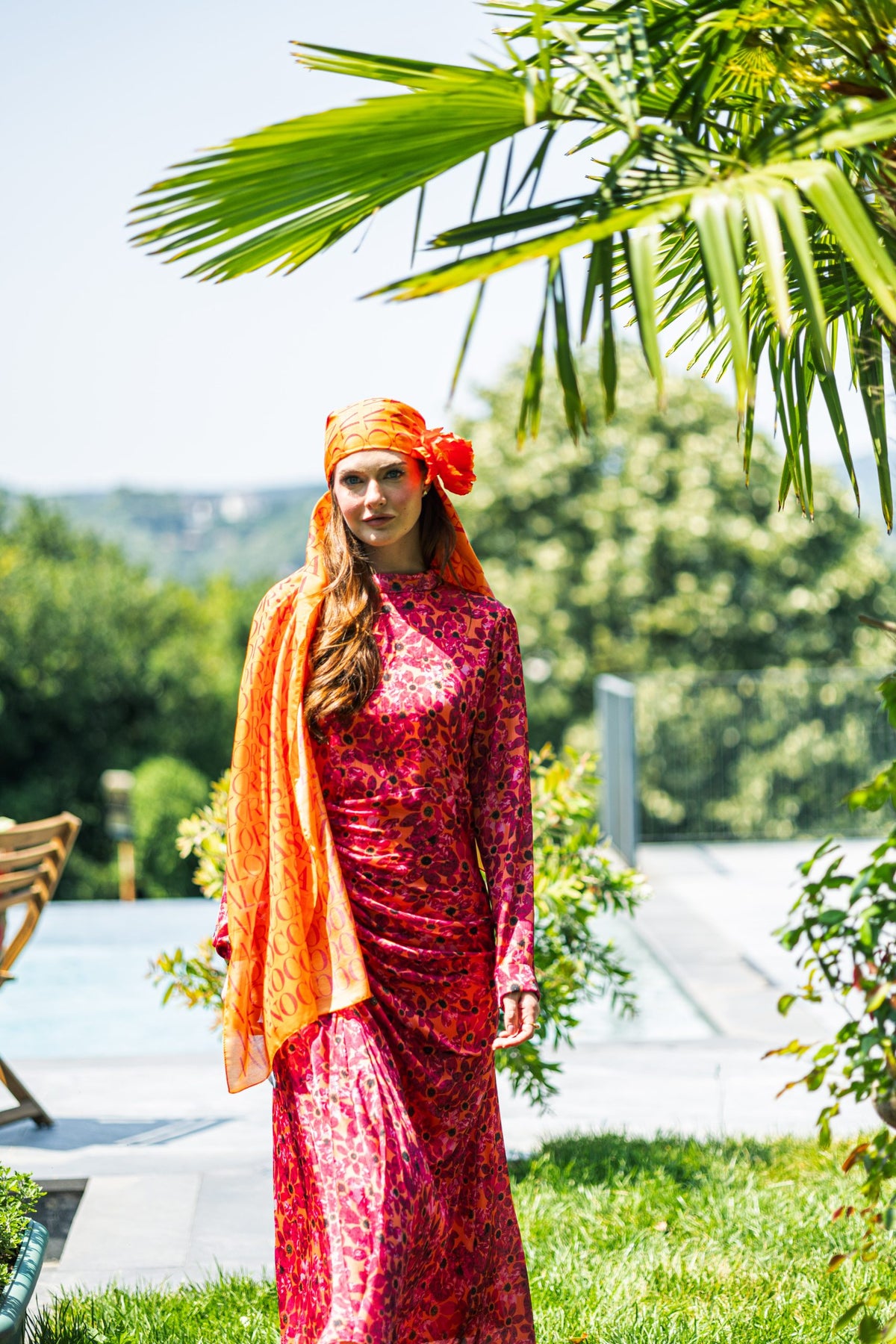 Monogram Desen Şal / Orange