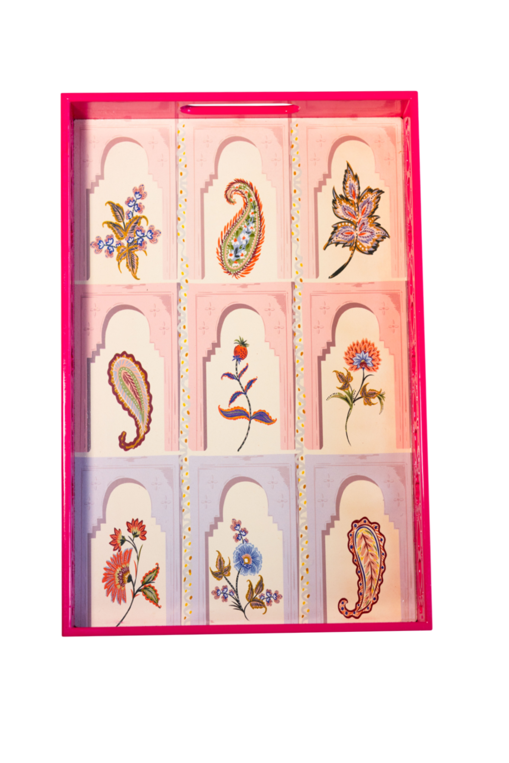 Çiçek Motif Desen Ahşap Tepsi