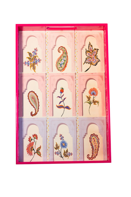 Çiçek Motif Desen Ahşap Tepsi