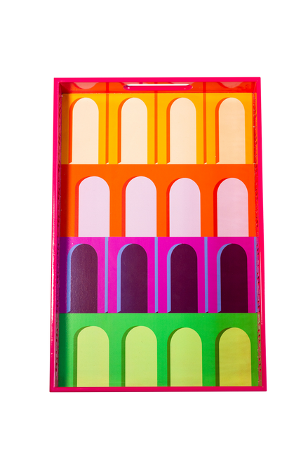 Rengarenk Desen Dikdörtgen Tepsi