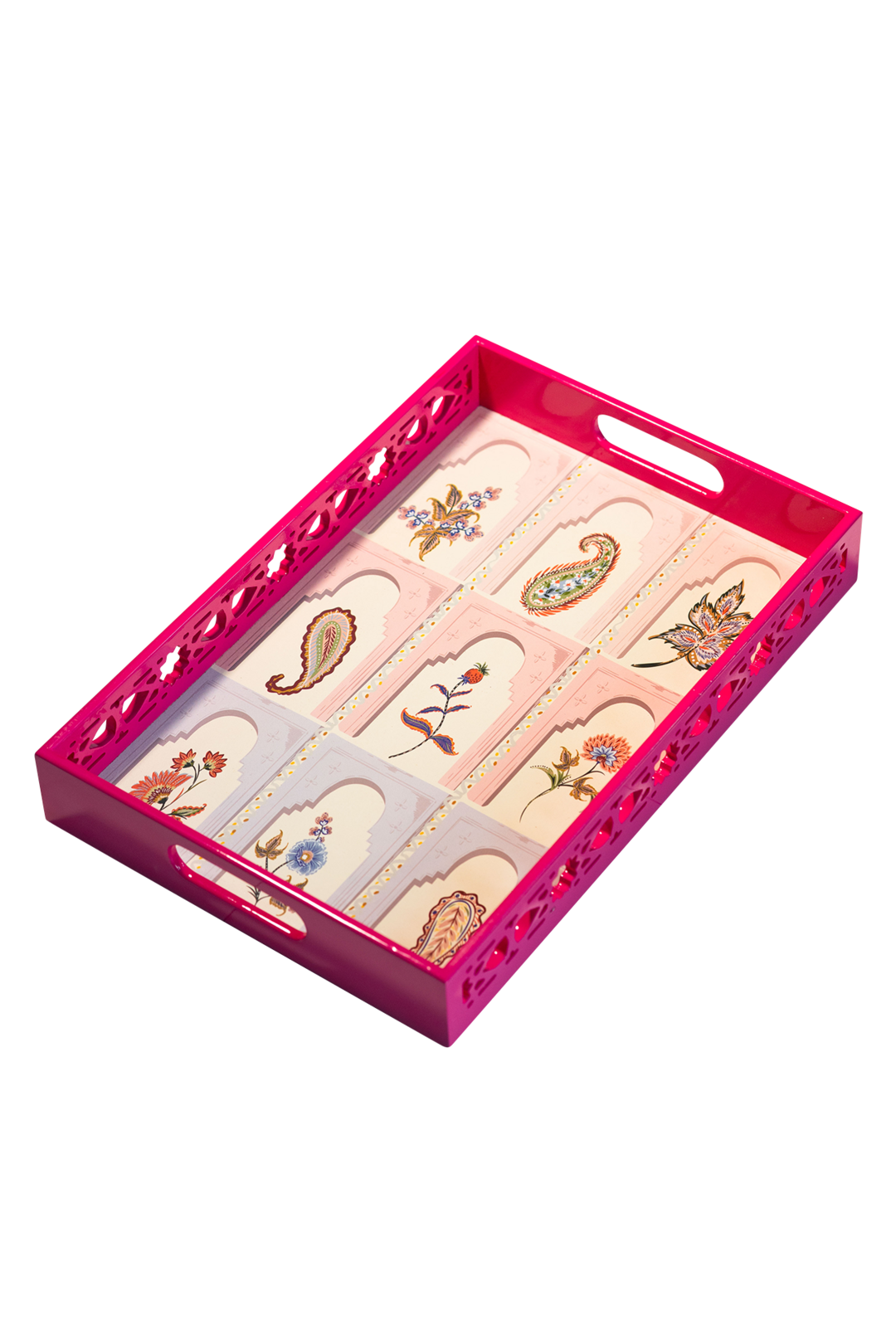 Çiçek Motif Desen Ahşap Tepsi