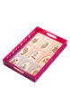 Çiçek Motif Desen Ahşap Tepsi
