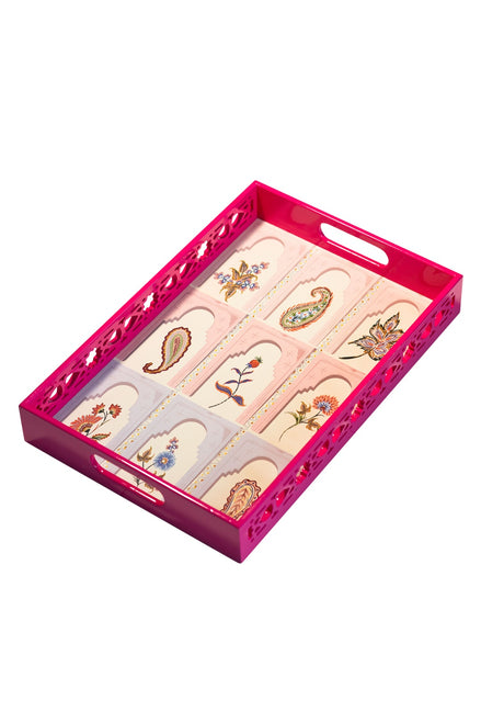 Çiçek Motif Desen Ahşap Tepsi
