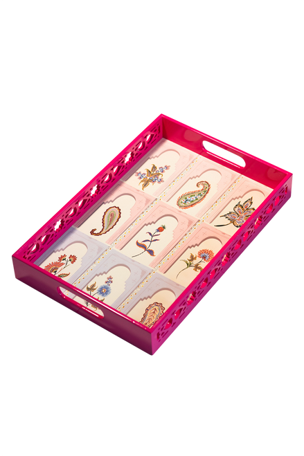 Çiçek Motif Desen Ahşap Tepsi