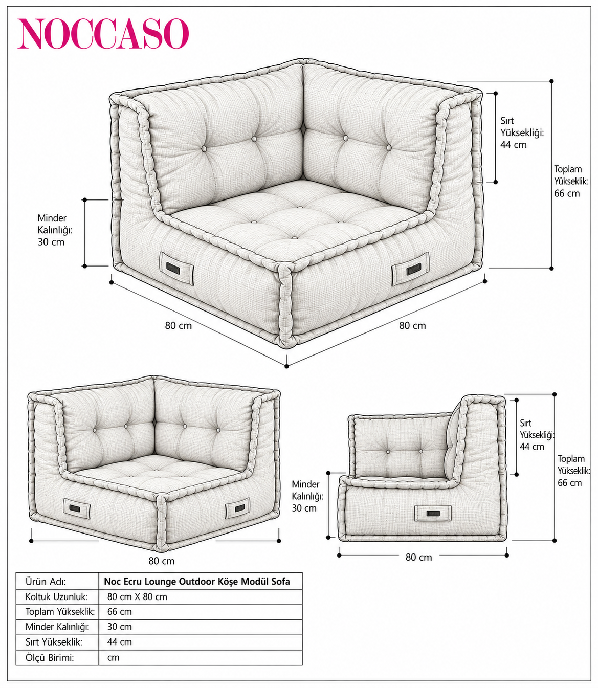 Noc Ecru Lounge Outdoor Köşe Modül Sofa