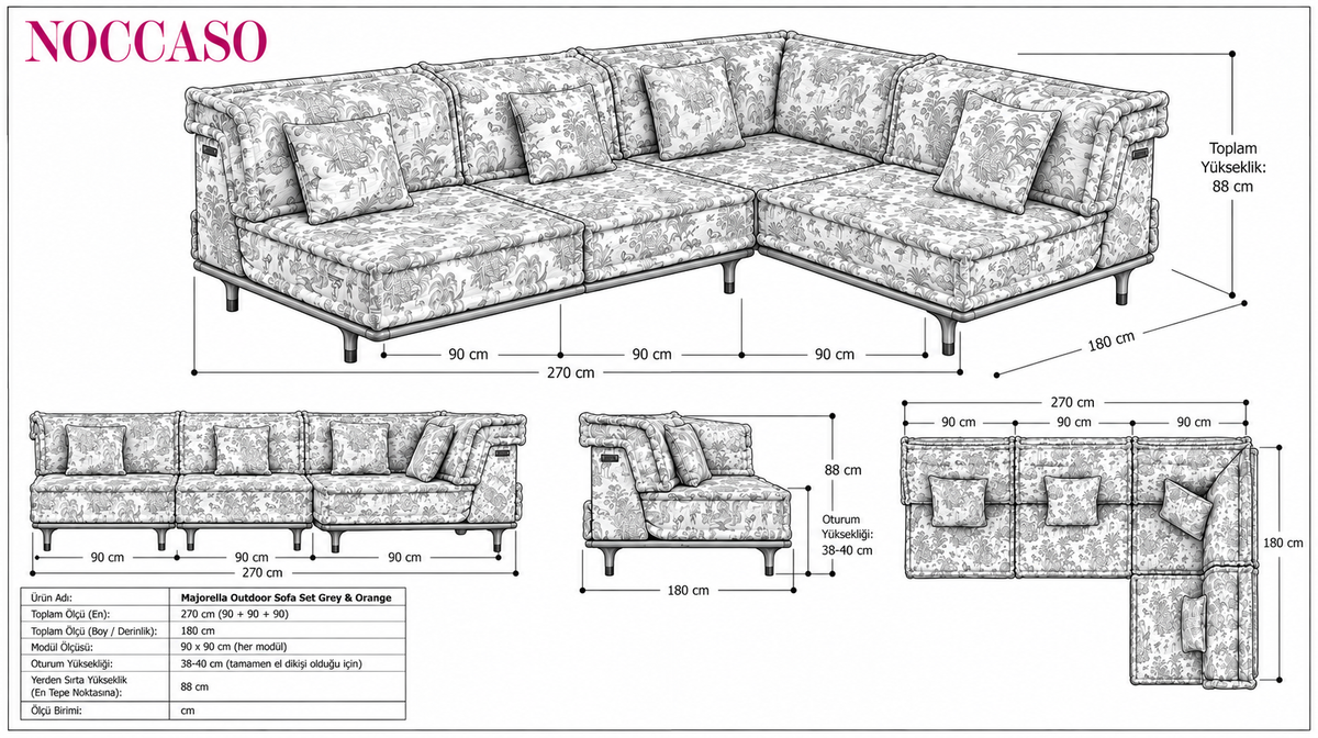 Majorella Outdoor Sofa Set Grey & Orange