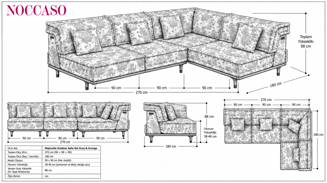 Majorella Outdoor Sofa Set Gray &amp; Orange