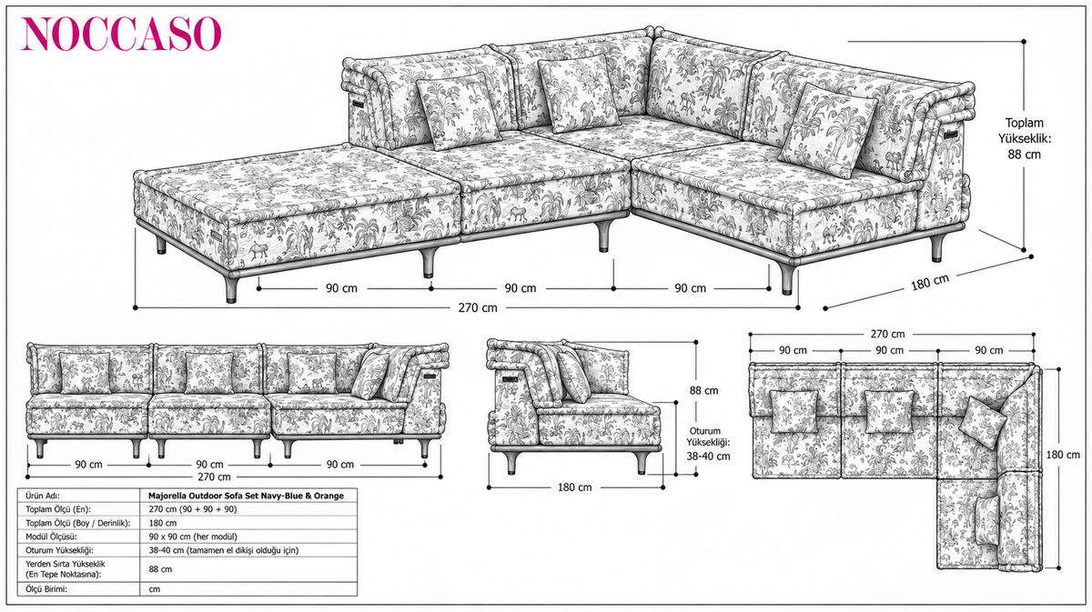 Majorella Outdoor Sofa Set Navy-Blue & Orange