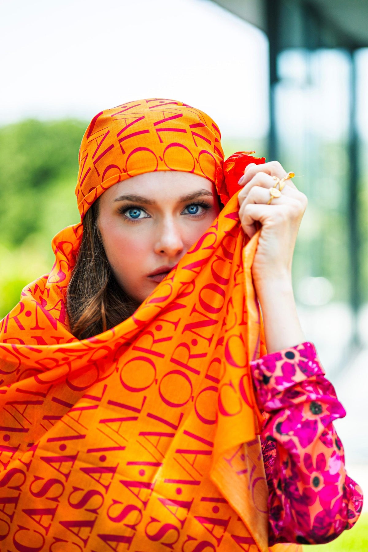Monogram Desen Şal / Orange