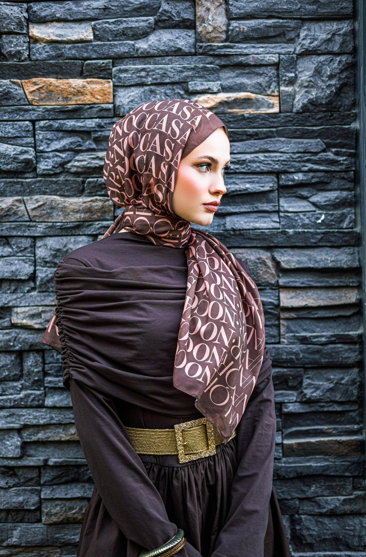 Monogram Desen Şal / Brown